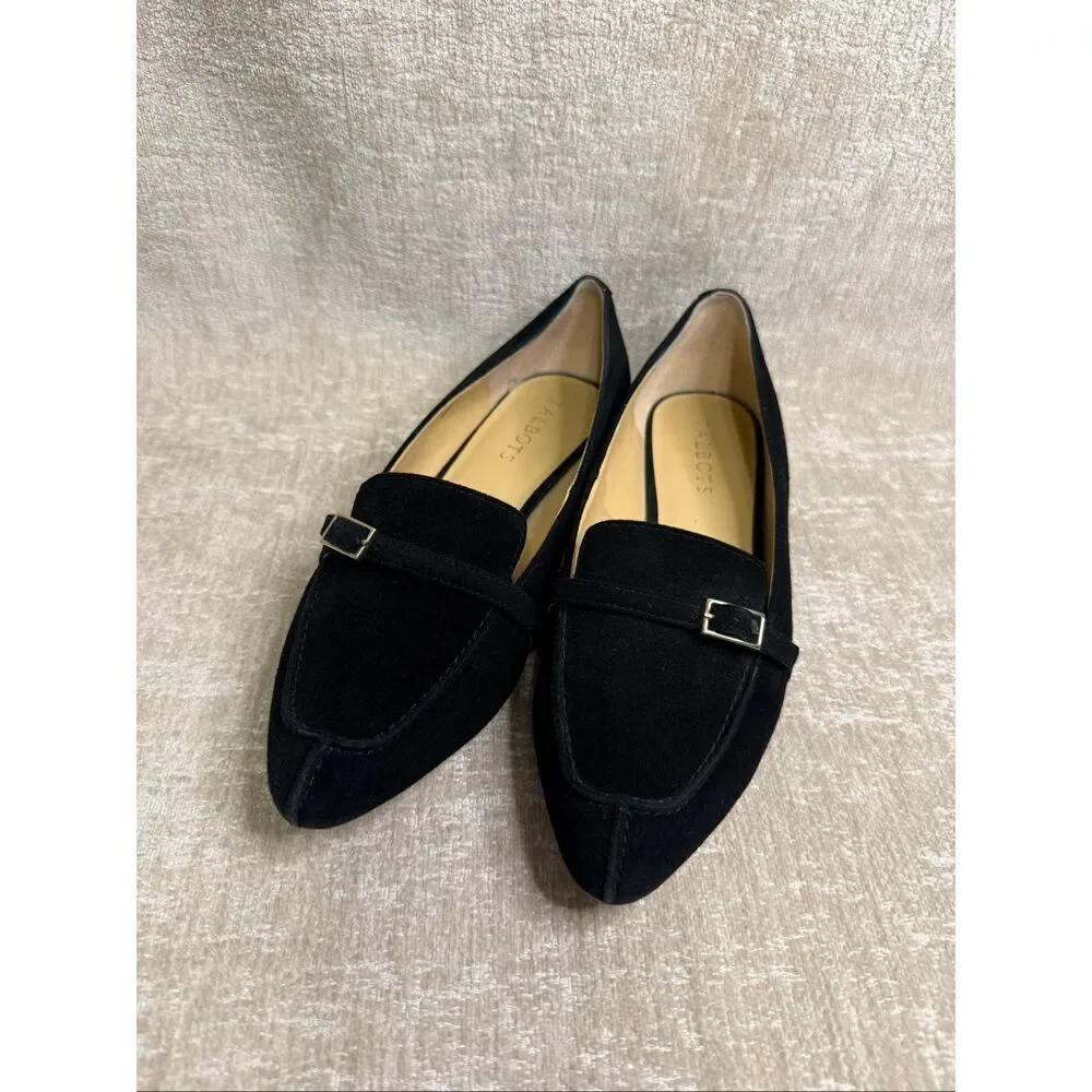 Talbots Women's Suede Leather Buckle Detail Slip-on Loafer Flats Black Size 7M